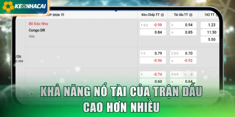 Khả năng nổ Tài của trận đấu cao hơn nhiều